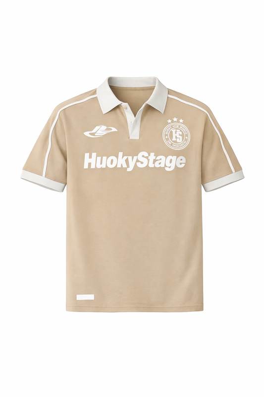Beige White Neck Polo