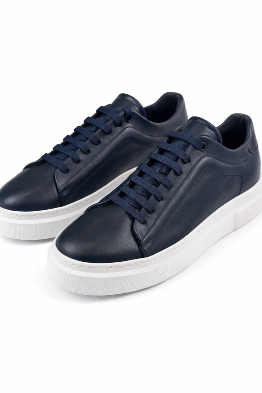 Navy Blue Leather Sneakers