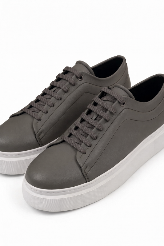 Grey Leather Sneakers