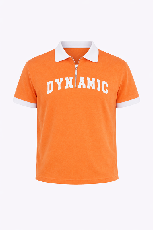Orange Dynamic White Neck Polo