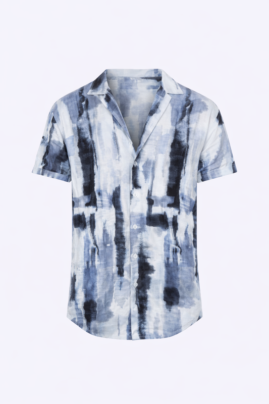 White Shirt With Blue Pattern