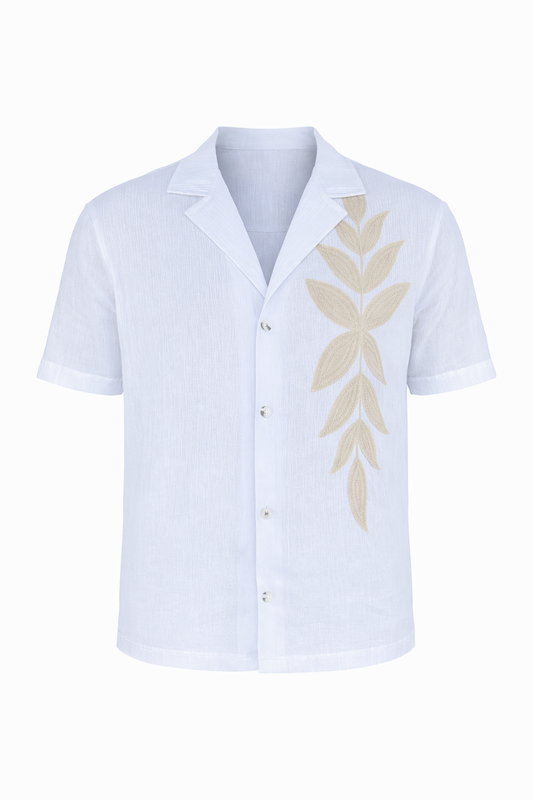 White Short Sleeve Shirt With Floral Pattern