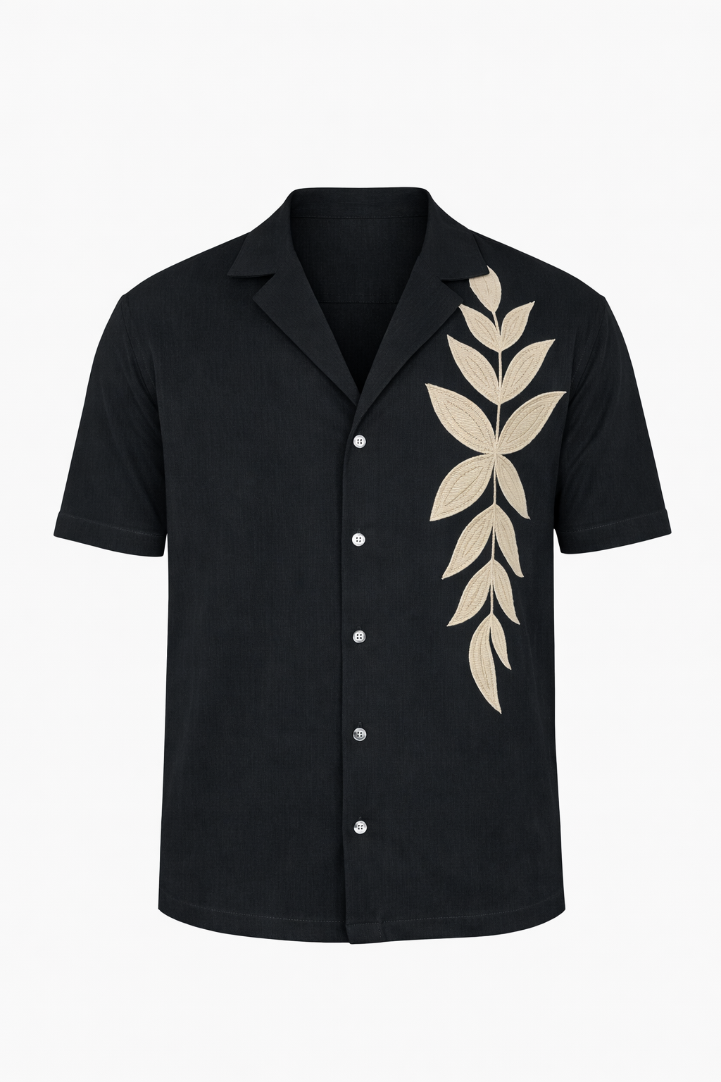 Black Half Sleeve Shirt With Floral Pattern