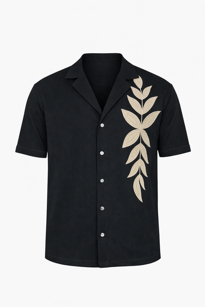 Black Half Sleeve Shirt With Floral Pattern