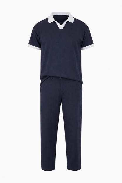White Collar Polo & Pants Set