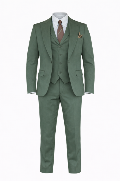 Olive Green Peak Lapel Suit