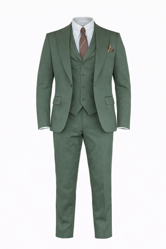 Olive Green Peak Lapel Suit