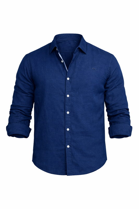 Navy Blue Linen Shirt