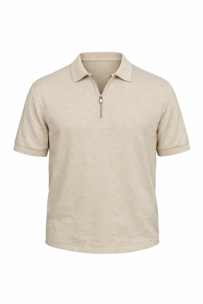 Beige Half Zip Polo