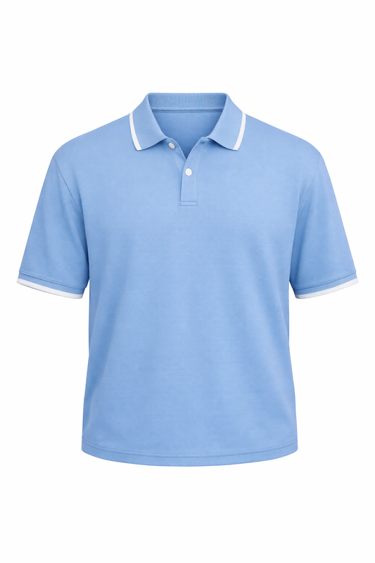 Baby Blue with White Polo Neck