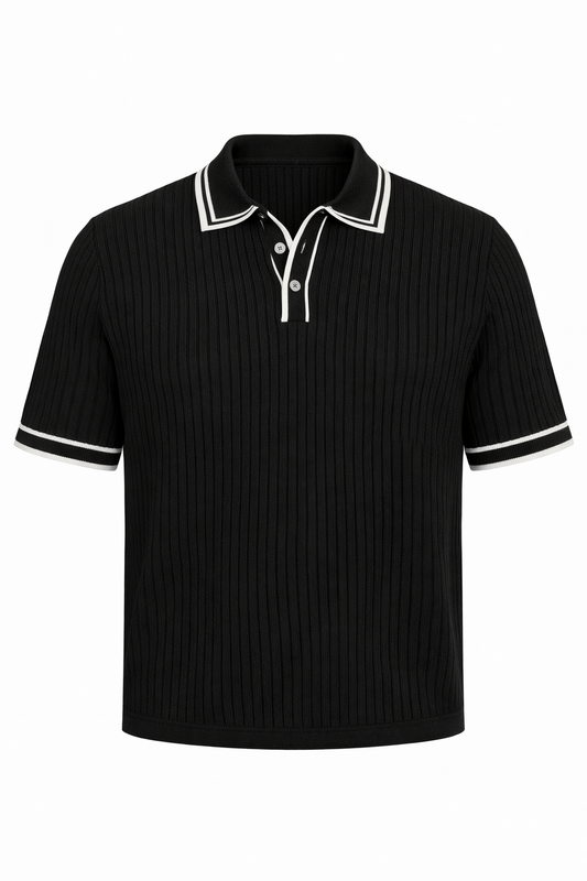 Black with White Polo Neck