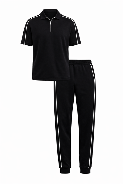 Black Cotton Polo Neck Set