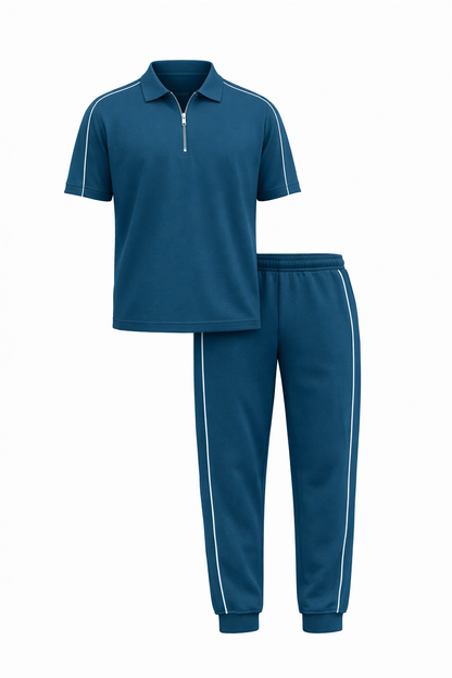 Petroleum Cotton Polo Neck Set