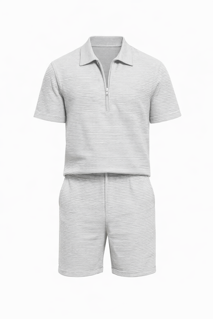 Gray/White Zipper Short Set