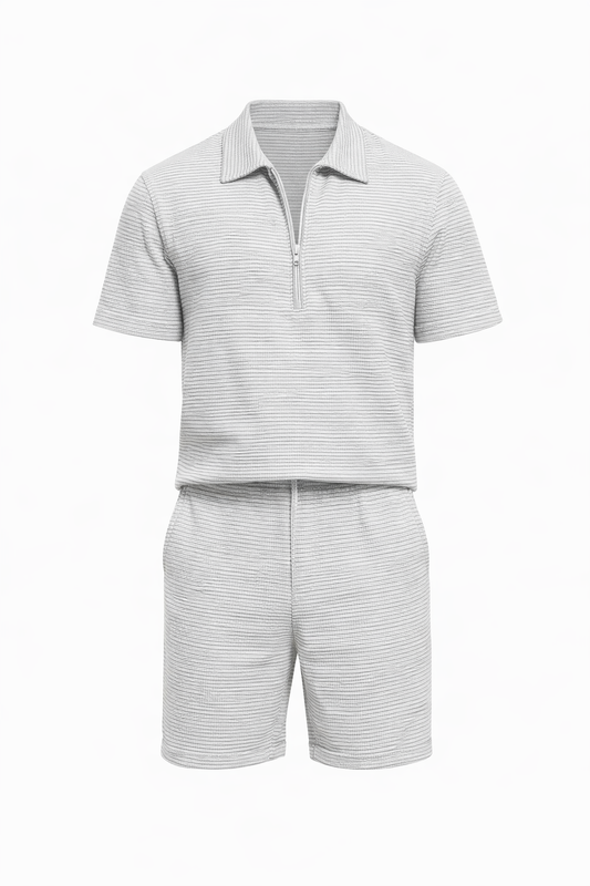 Gray/White Zipper Short Set