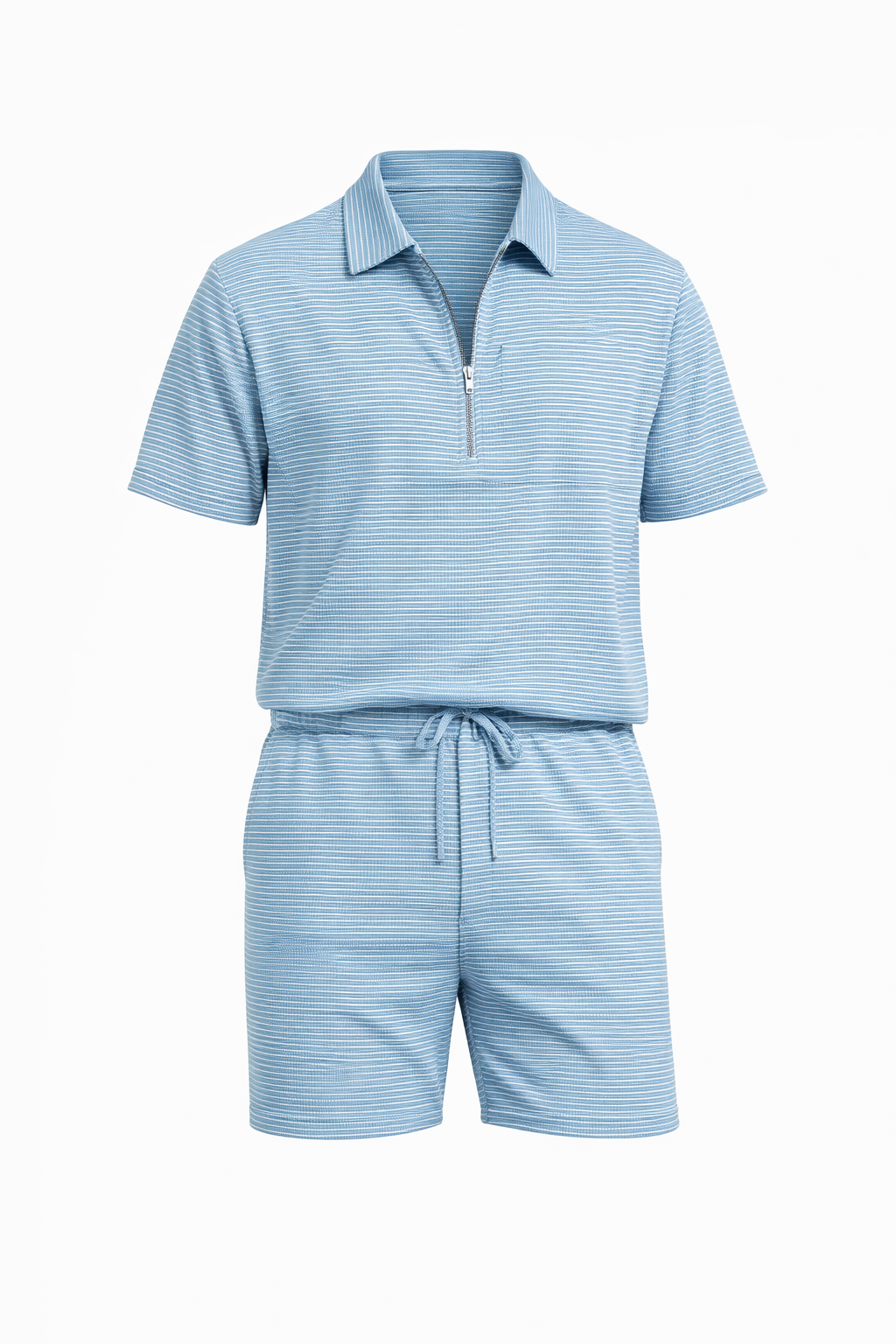 Blue/White Zipper Short Set
