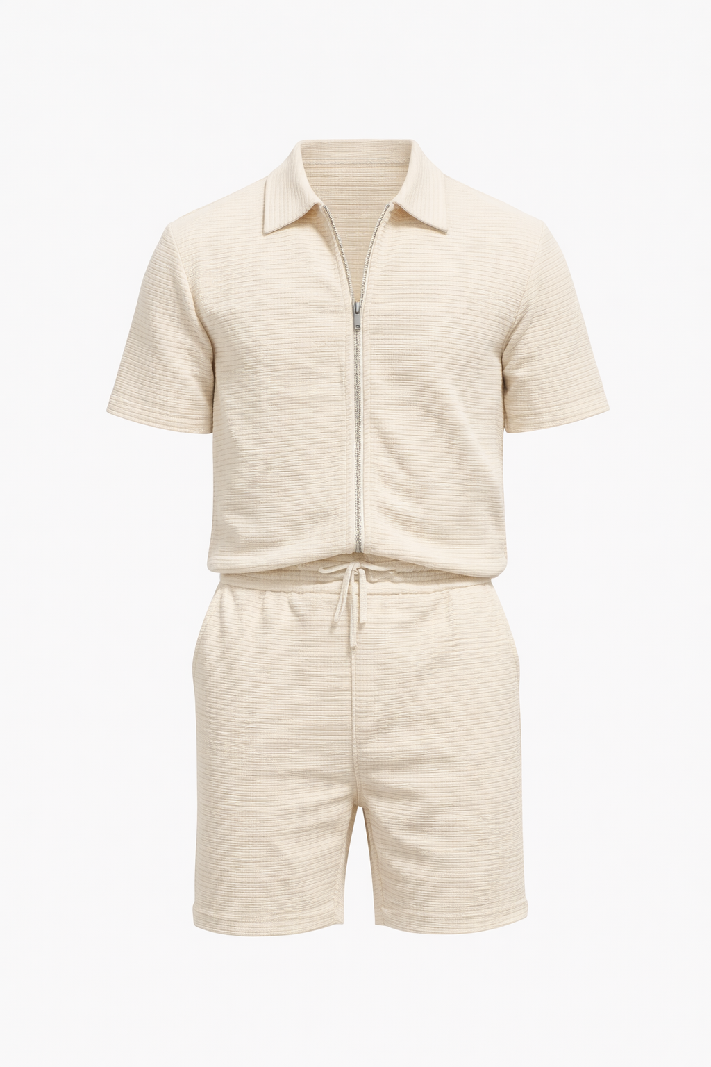 Beige/White Zipper Short Set