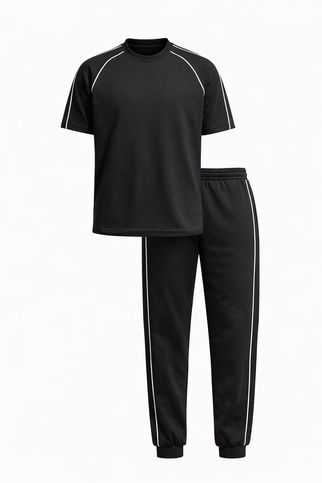 Black Cotton Round Neck Set