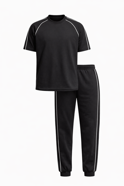 Black Cotton Round Neck Set