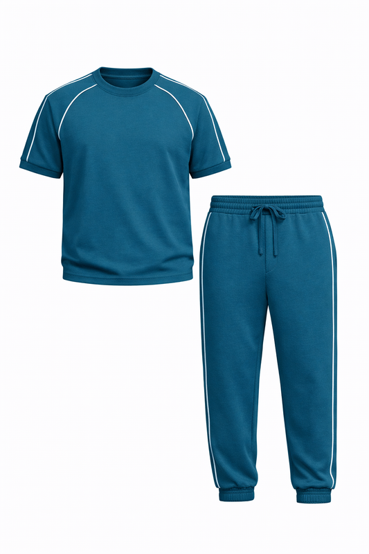 Petroleum Cotton Round Neck Set