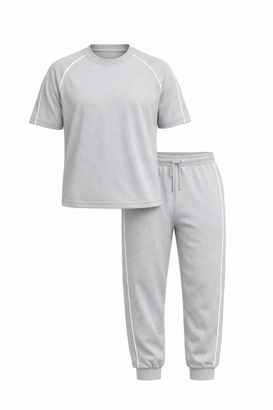 Light Gray Cotton Round Neck Set