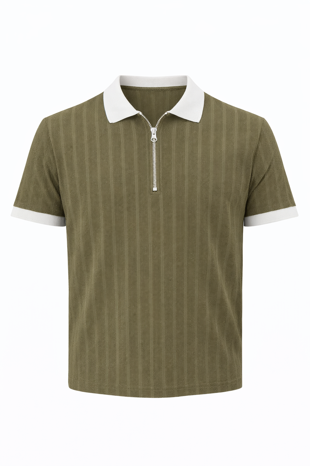 Olive Green with White Polo Neck