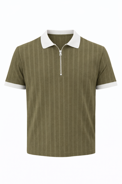 Olive Green with White Polo Neck