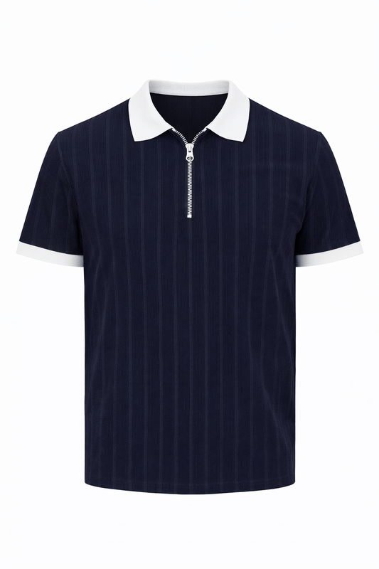 Navy with White Polo Neck