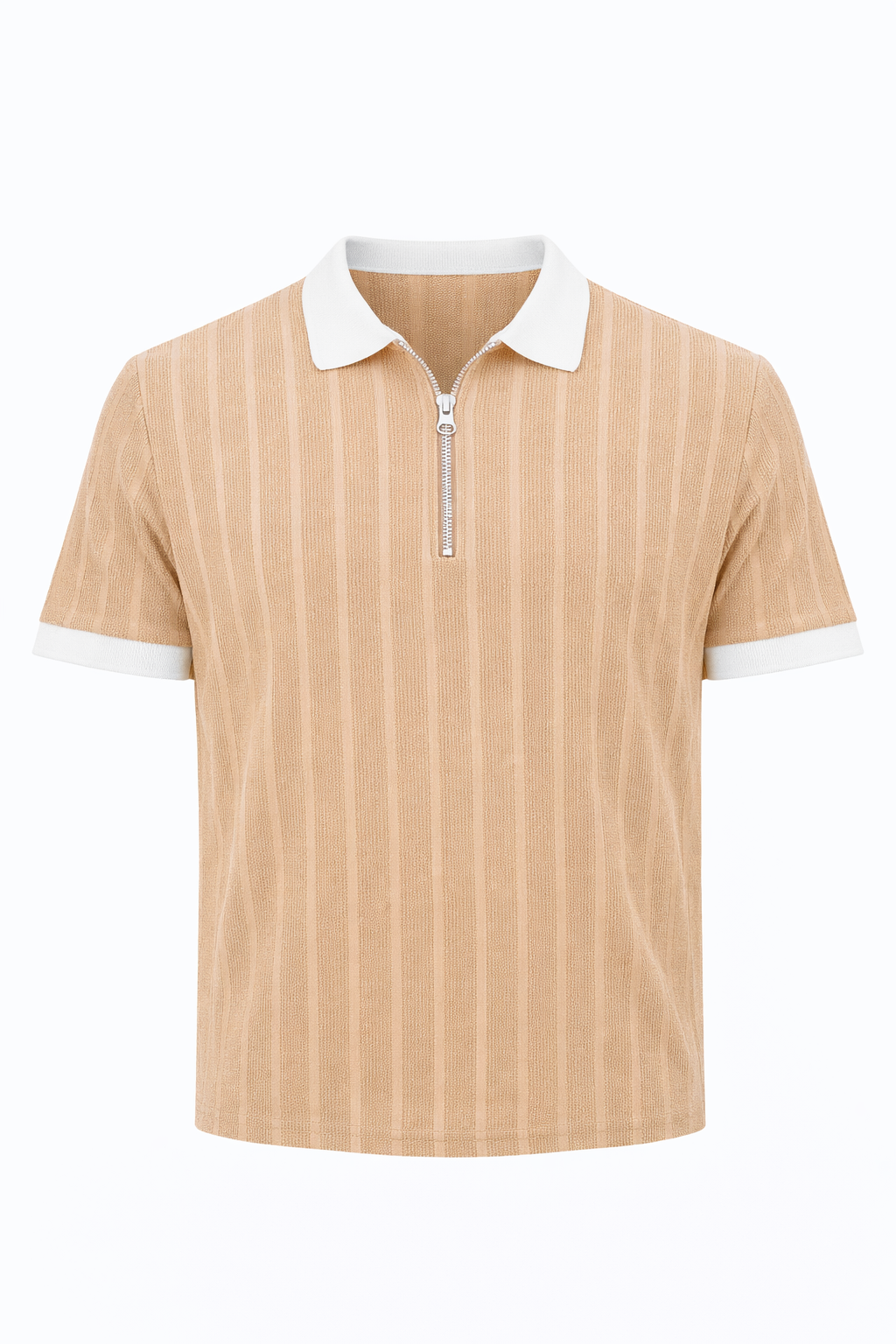Beige with White Polo Neck