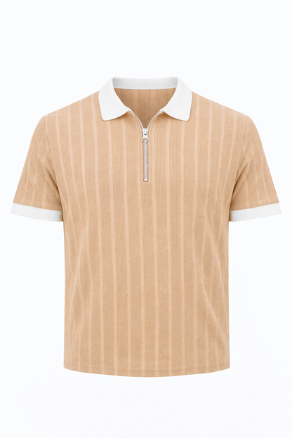 Beige with White Polo Neck