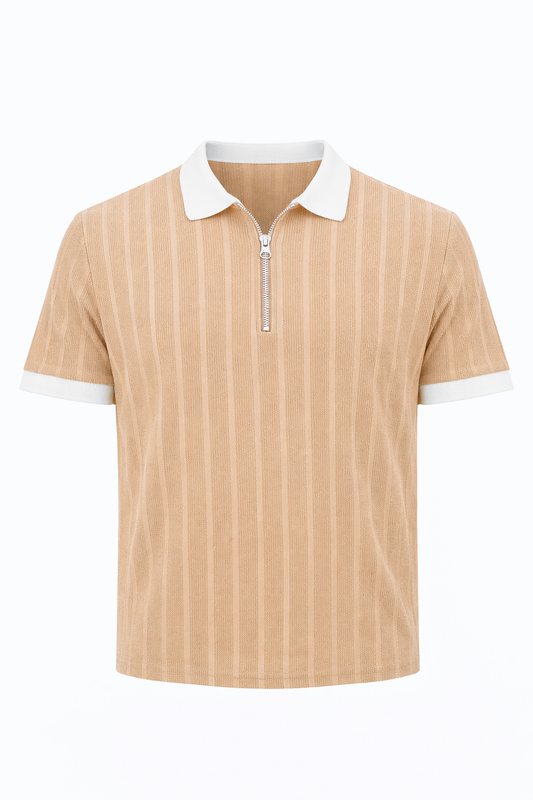 Beige with White Polo Neck