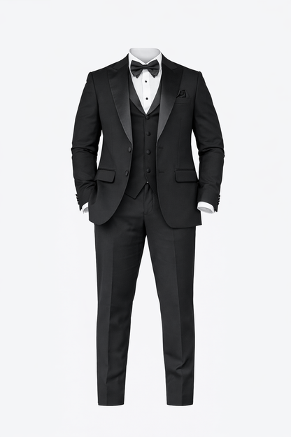 Full Black Tuxedo Peak Lapel Suit