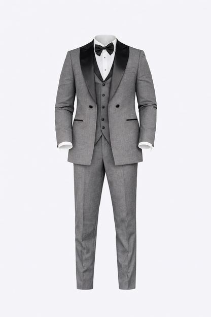 Full Gray Tuxedo Col Chale Suit
