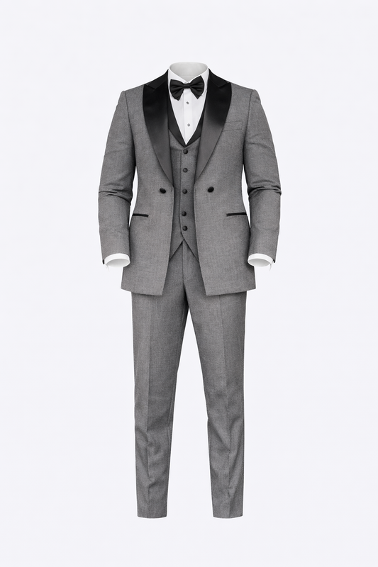 Full Gray Tuxedo Col Chale Suit