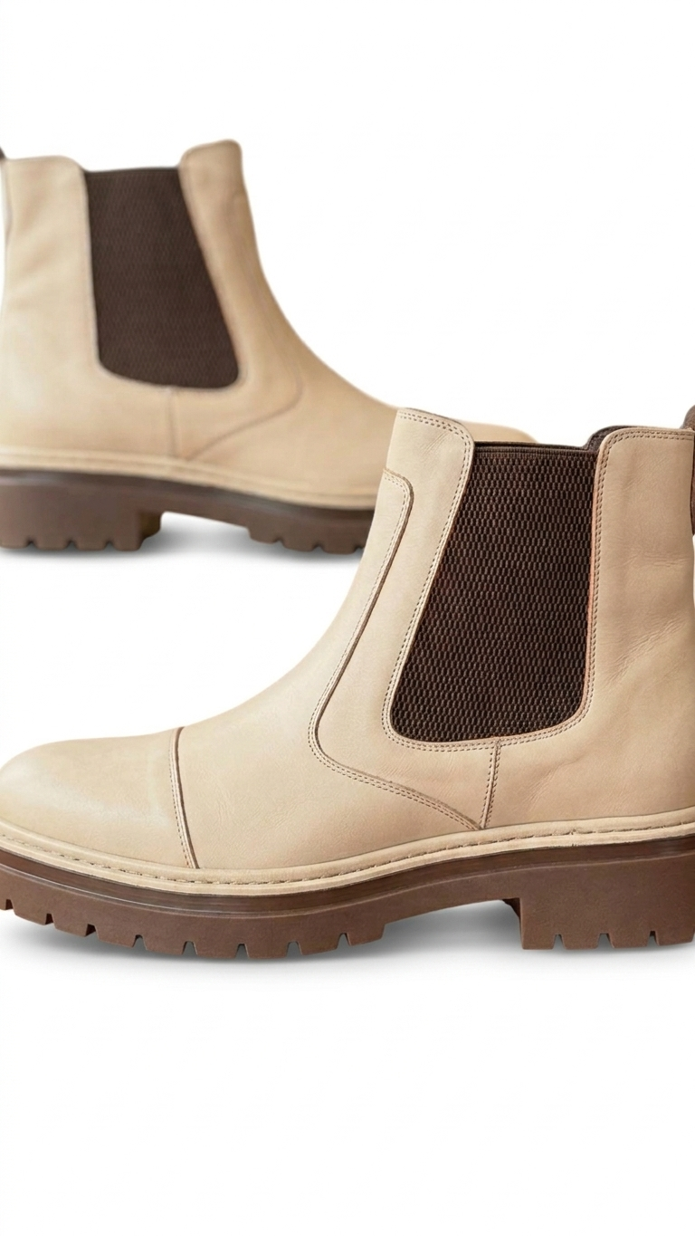 Ozero Leather Beige Boots With Dark Soles