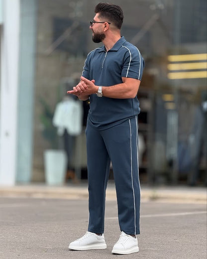Petroleum Cotton Polo Neck Set
