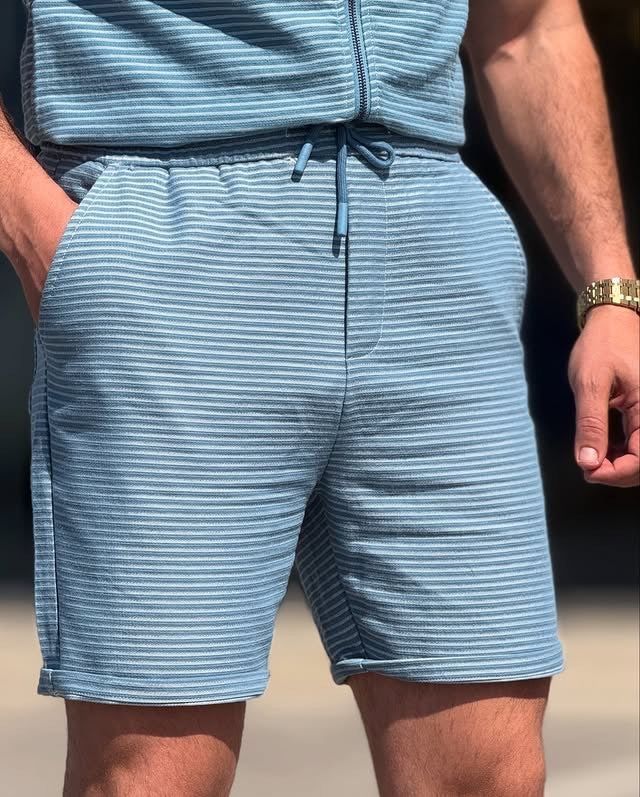 Blue/White Zipper Short Set