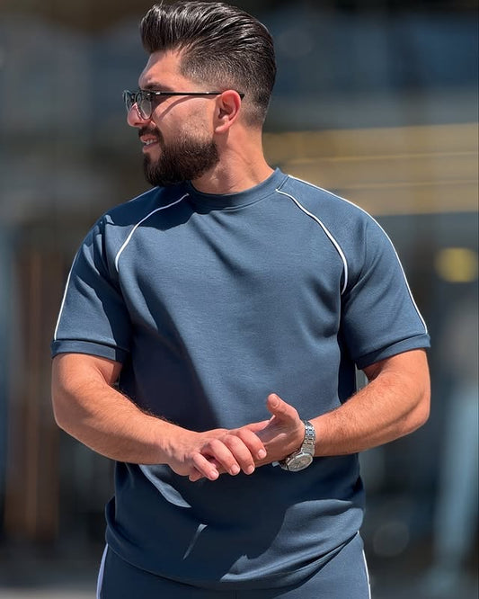 Petroleum Cotton Round Neck Set