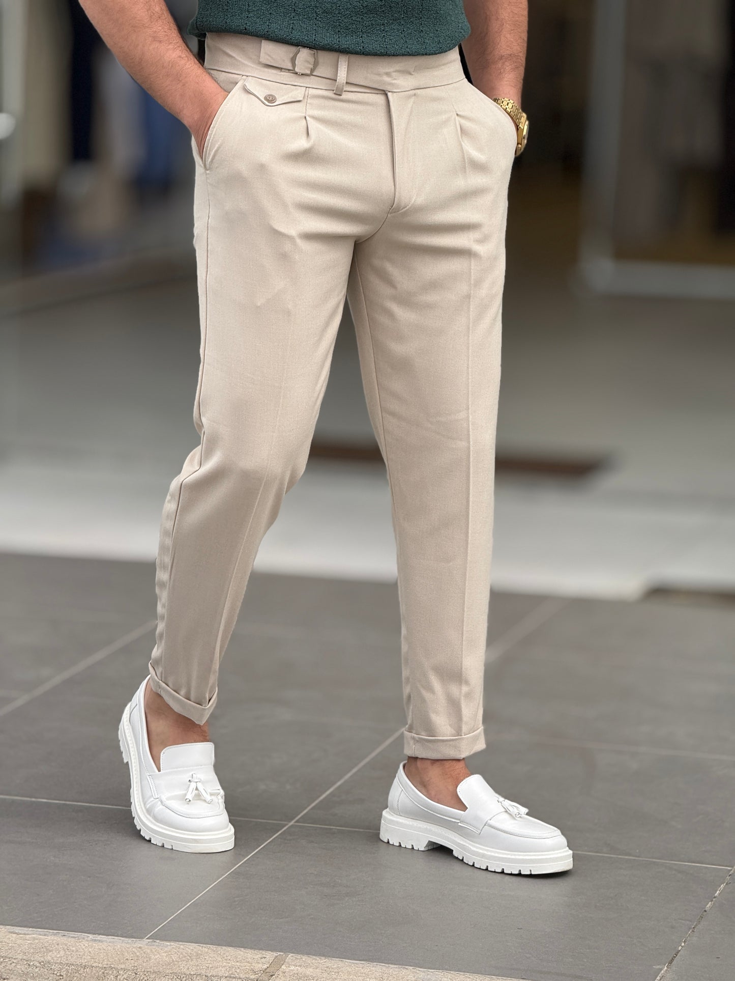 Beige High-waist pants