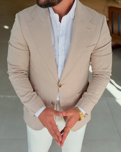 Beige Notch Lapel Blazer