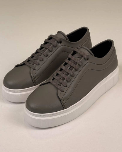 Grey Leather Sneakers