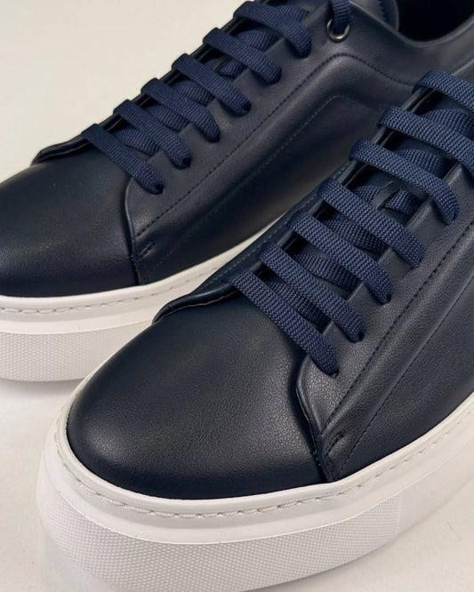 Navy Blue Leather Sneakers