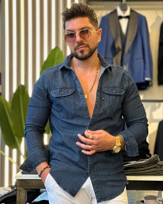 Navy Blue Jeans Shirt