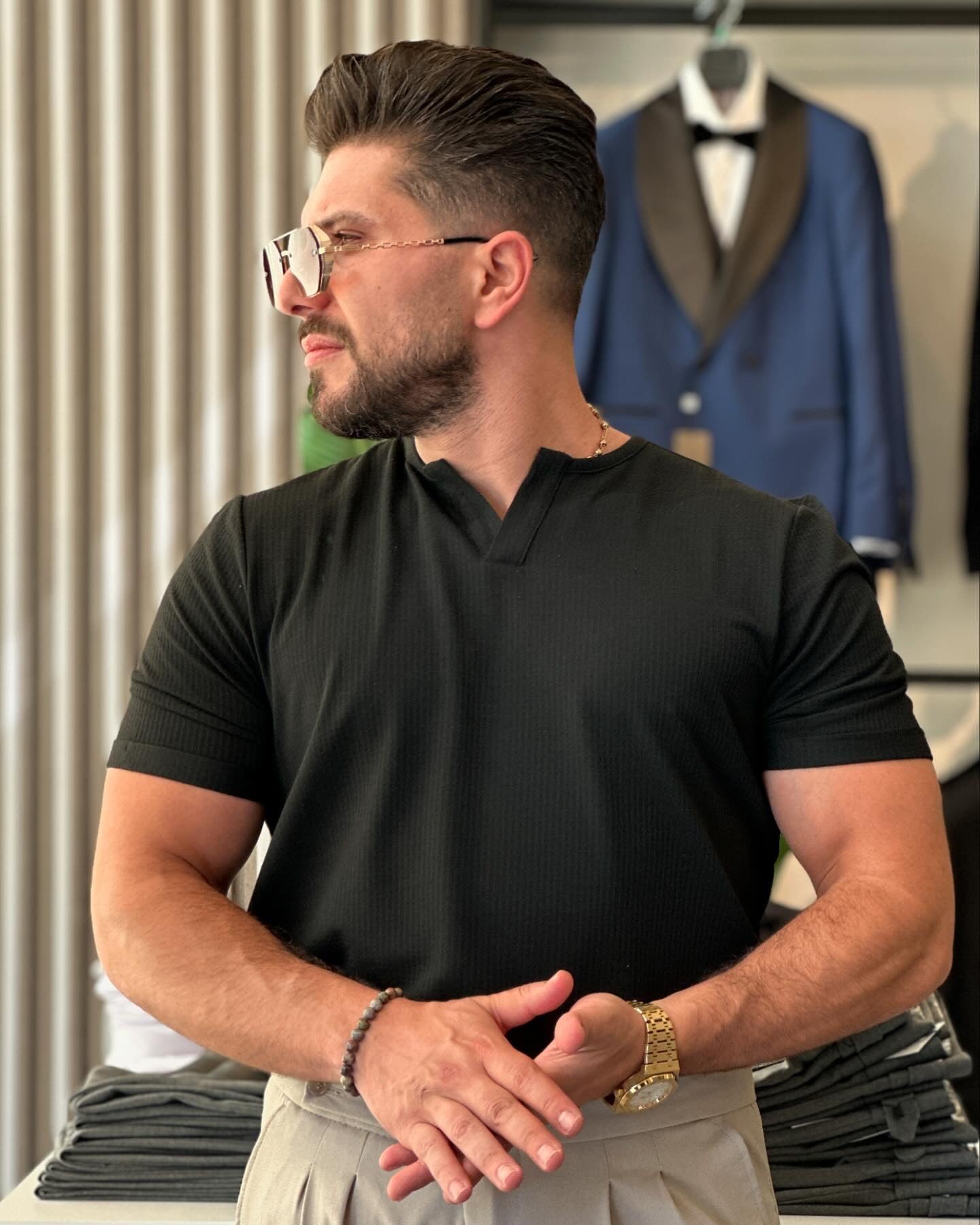 Black V Cut Neck T-Shirt