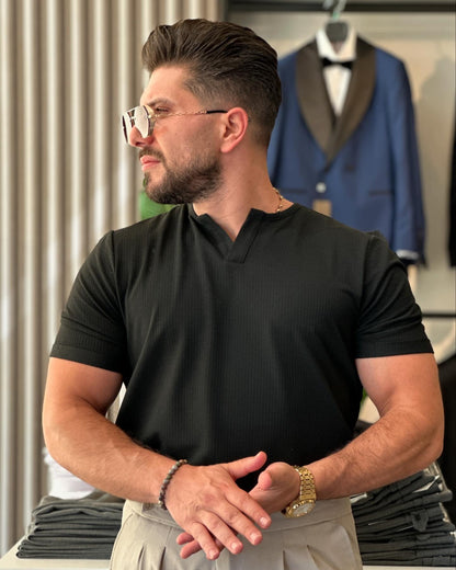 Black V Cut Neck T-Shirt