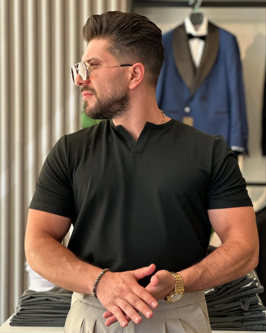 Black V Cut Neck T-Shirt