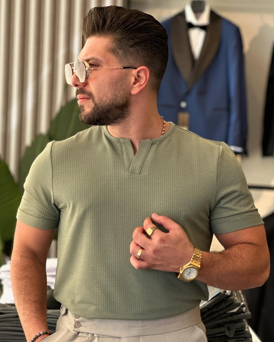 Green V Cut Neck T-Shirt