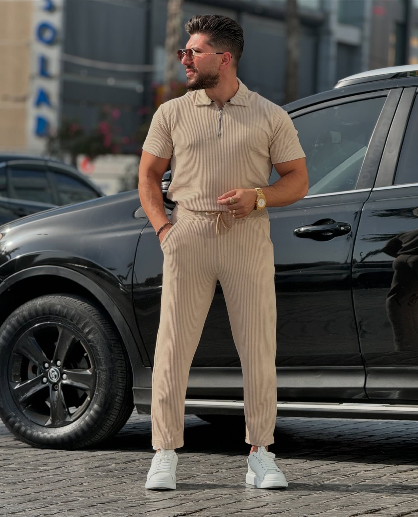 Beige Half Zip Set