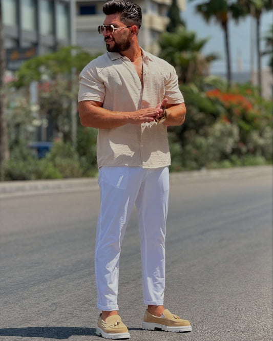Cream Half Sleeve Shirt