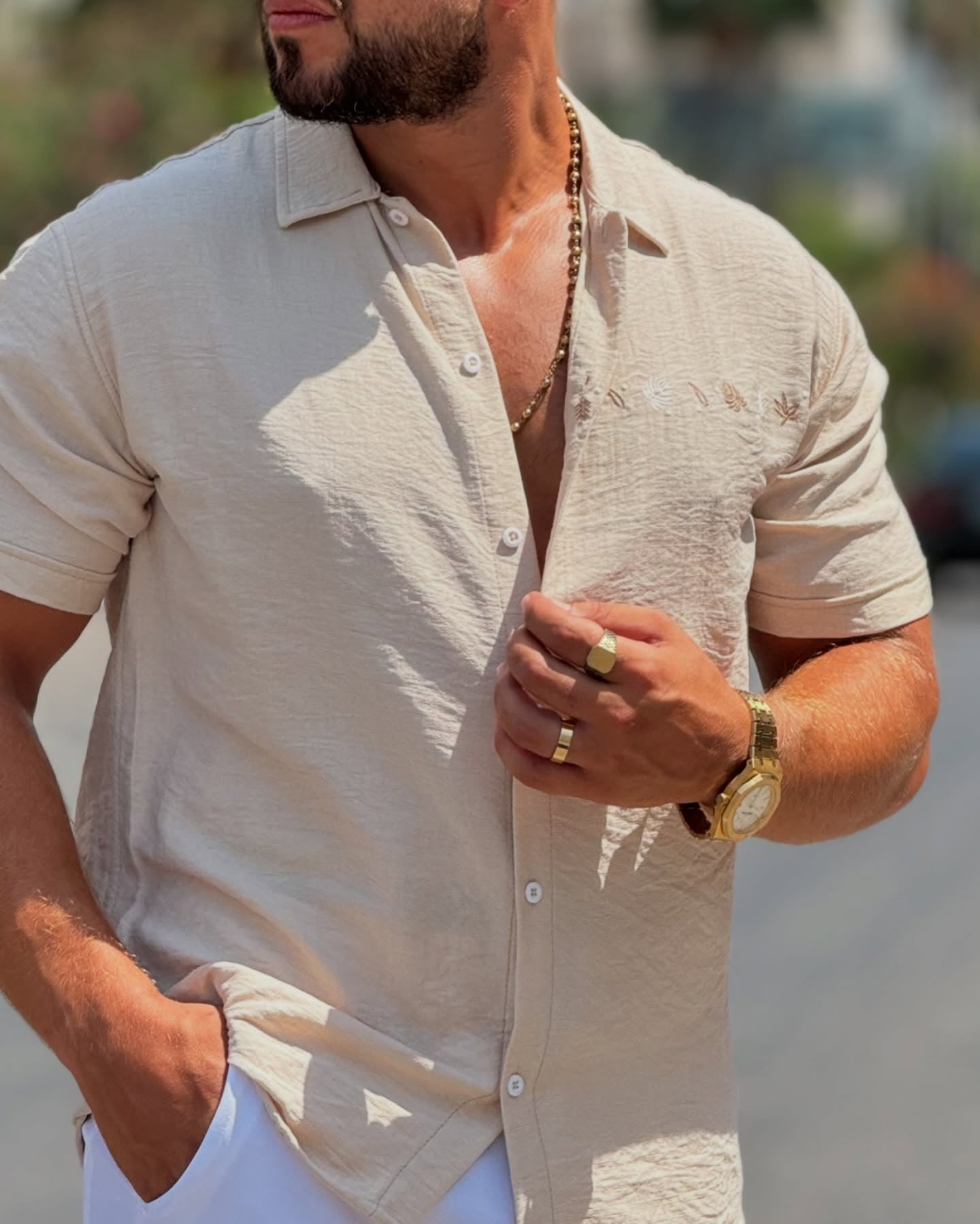Cream Half Sleeve Shirt